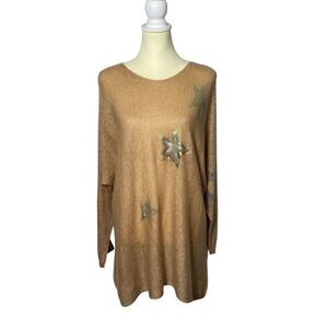 Marisma Made In Italy Wool Blend Knit Sweater Tan W/ Stars Women's One Size